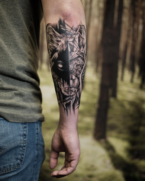Realistic Geometric Wolf On Forearm Instagram Michaelbalesart By